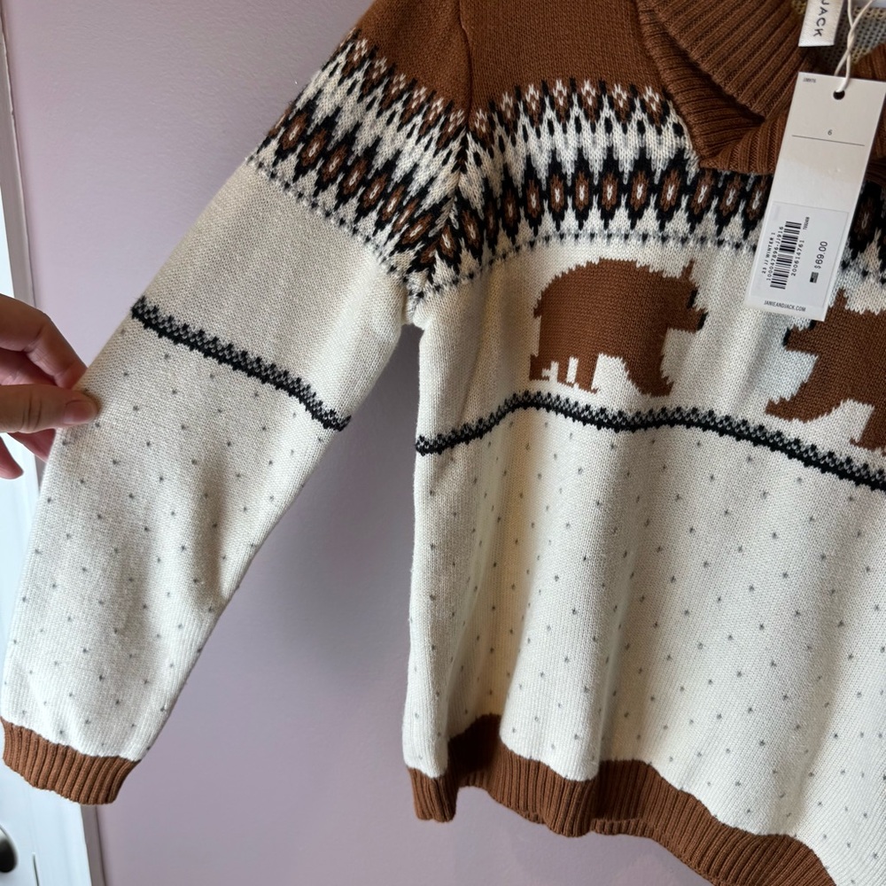 NWT Janie and Jack Bear Fair Isle Shawl Collar Sweater 6 - Picture 5 of 10
